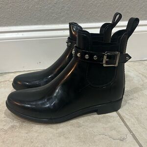 Halogen Black Ankle Rain Boots with Silver Studded Accents